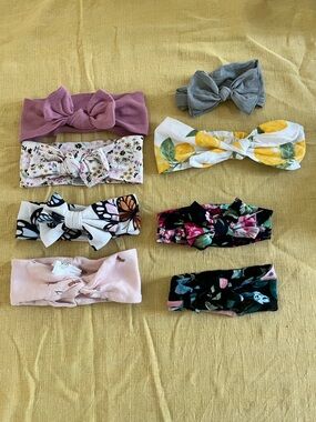 Kids Floral & Patterned Knot Headband Set - Pink, Gray, Yellow, Black